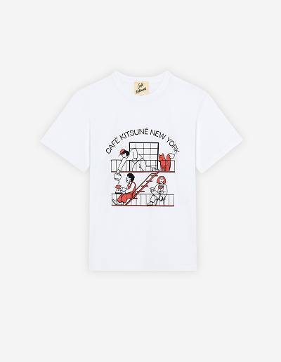 White Men's Maison Kitsune Cafe New York Classic T Shirts | AU-L0227