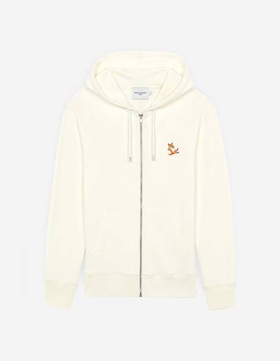 White Men's Maison Kitsune Chillax Fox Patch Zipped Hoodies | AU-U0470