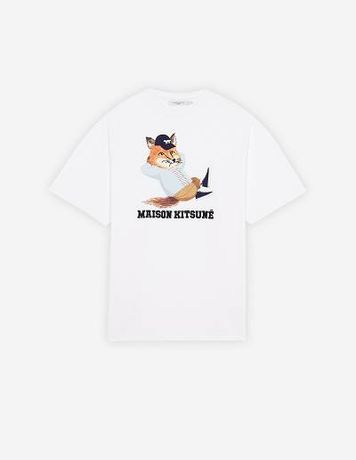 White Men's Maison Kitsune Dressed Fox Print Easy T Shirts | AU-K0371