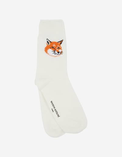 White Men's Maison Kitsune Fox Head Socks | AU-U0209