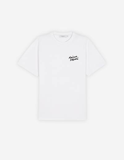 White Men's Maison Kitsune Mini Handwriting Classic T Shirts | AU-O1160