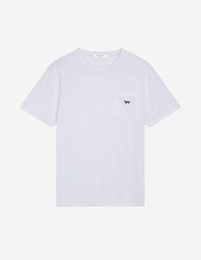 White Men's Maison Kitsune Navy Fox Patch Classic Pocket T Shirts | AU-U0731