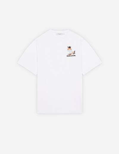 White Men's Maison Kitsune Small Dressed Fox Print Easy T Shirts | AU-J0628