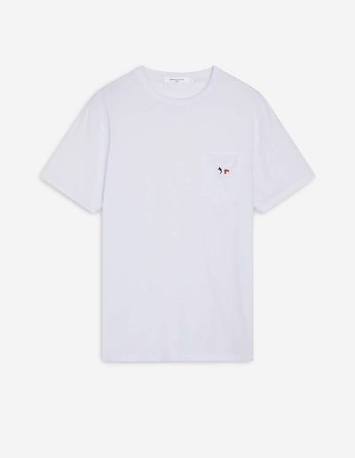 White Men's Maison Kitsune Tricolor Fox Patch Classic Pocket T Shirts | AU-A0466