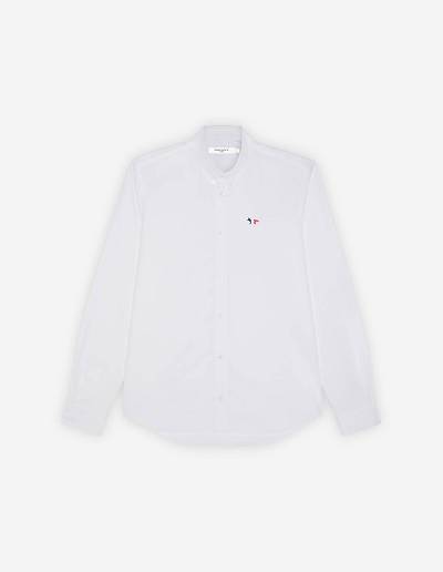 White Men's Maison Kitsune Tricolor Fox Patch Classic Bd Shirts | AU-M0199
