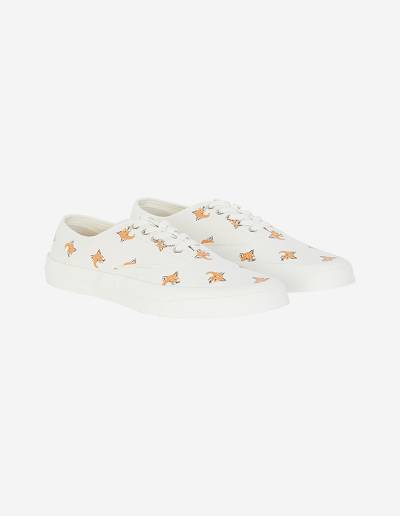 White Women's Maison Kitsune All Over Fox Head Laced Sneakers | AU-C0M44