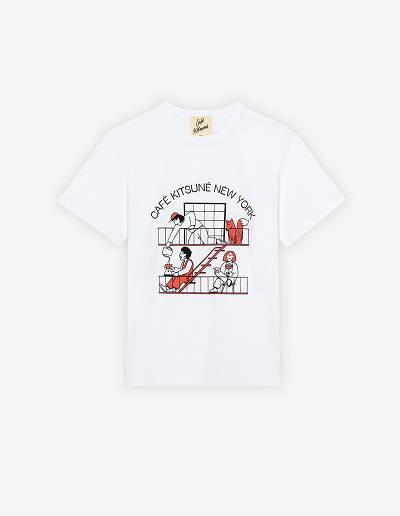 White Women's Maison Kitsune Cafe New York Classic T Shirts | AU-P0877