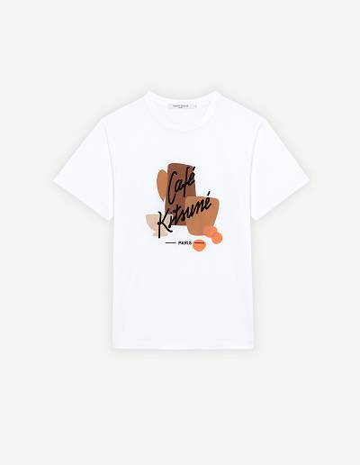 White Women's Maison Kitsune Coffee Composition Classic T Shirts | AU-B0722