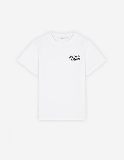 White Women's Maison Kitsune Mini Handwriting Classic T Shirts | AU-J0M35