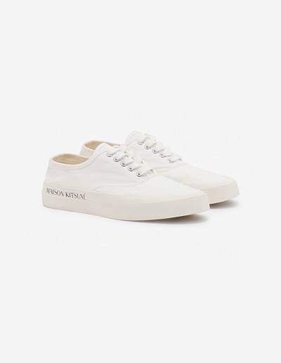 White Women's Maison Kitsune Mk Printed Sole Canvas Laced Sneakers | AU-P0181